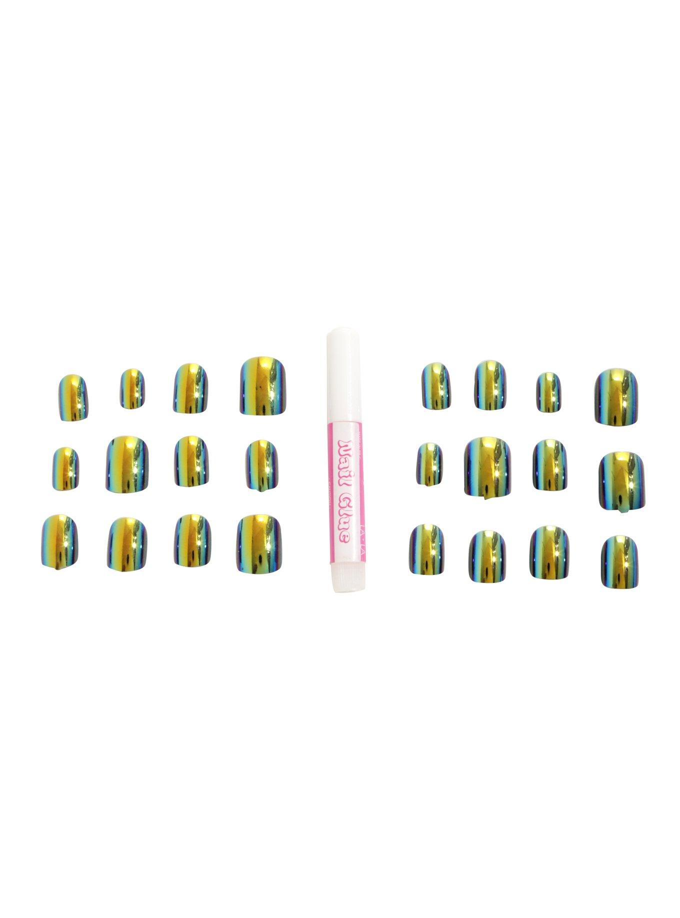 Green Chrome Press-On Nails, , alternate