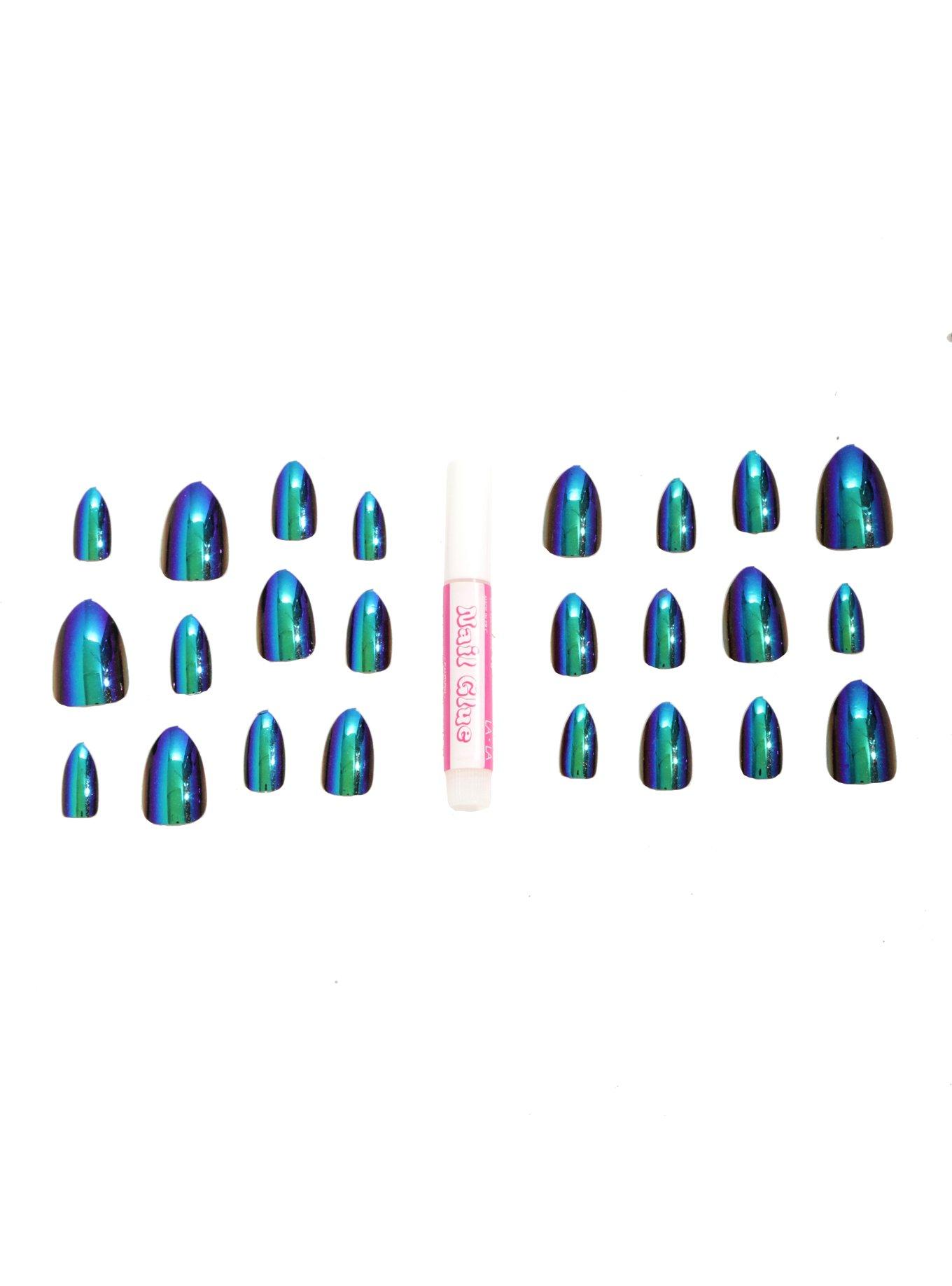 Blue Chrome Press-On Nails, , alternate