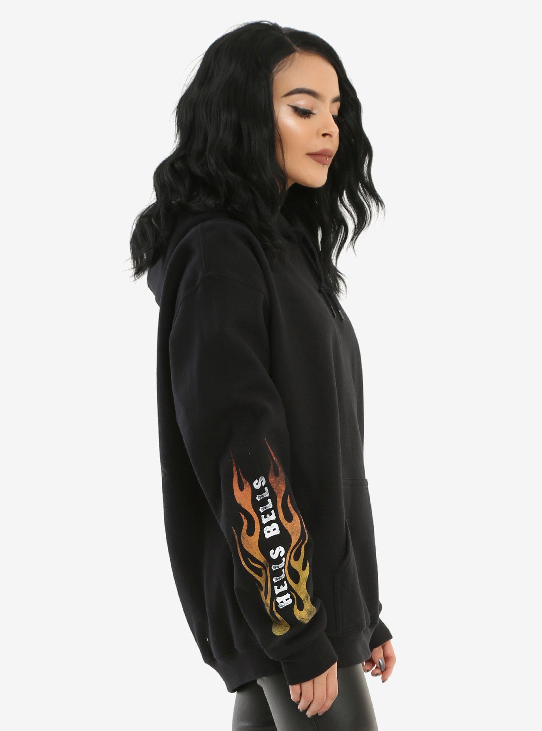 AC/DC Hells Bells Flame Sleeve Girls Hoodie, , alternate