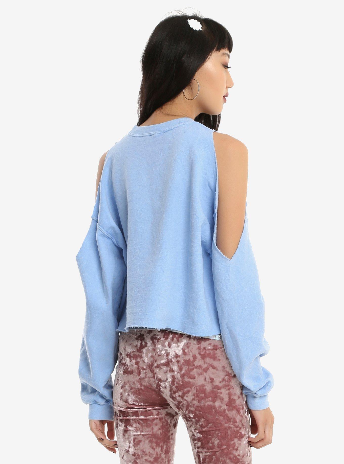 Pink Floyd Blue & Pink Girls Cold Shoulder Crop Sweatshirt, , alternate