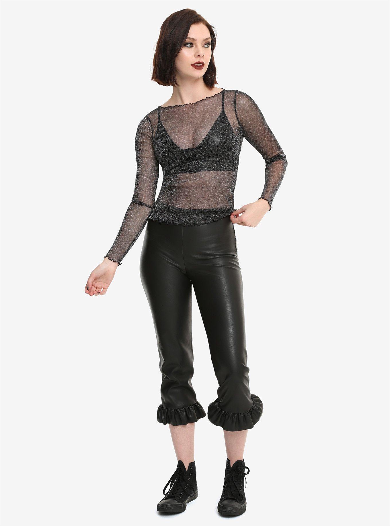 Black Iridescent Mesh Girls Top, , alternate
