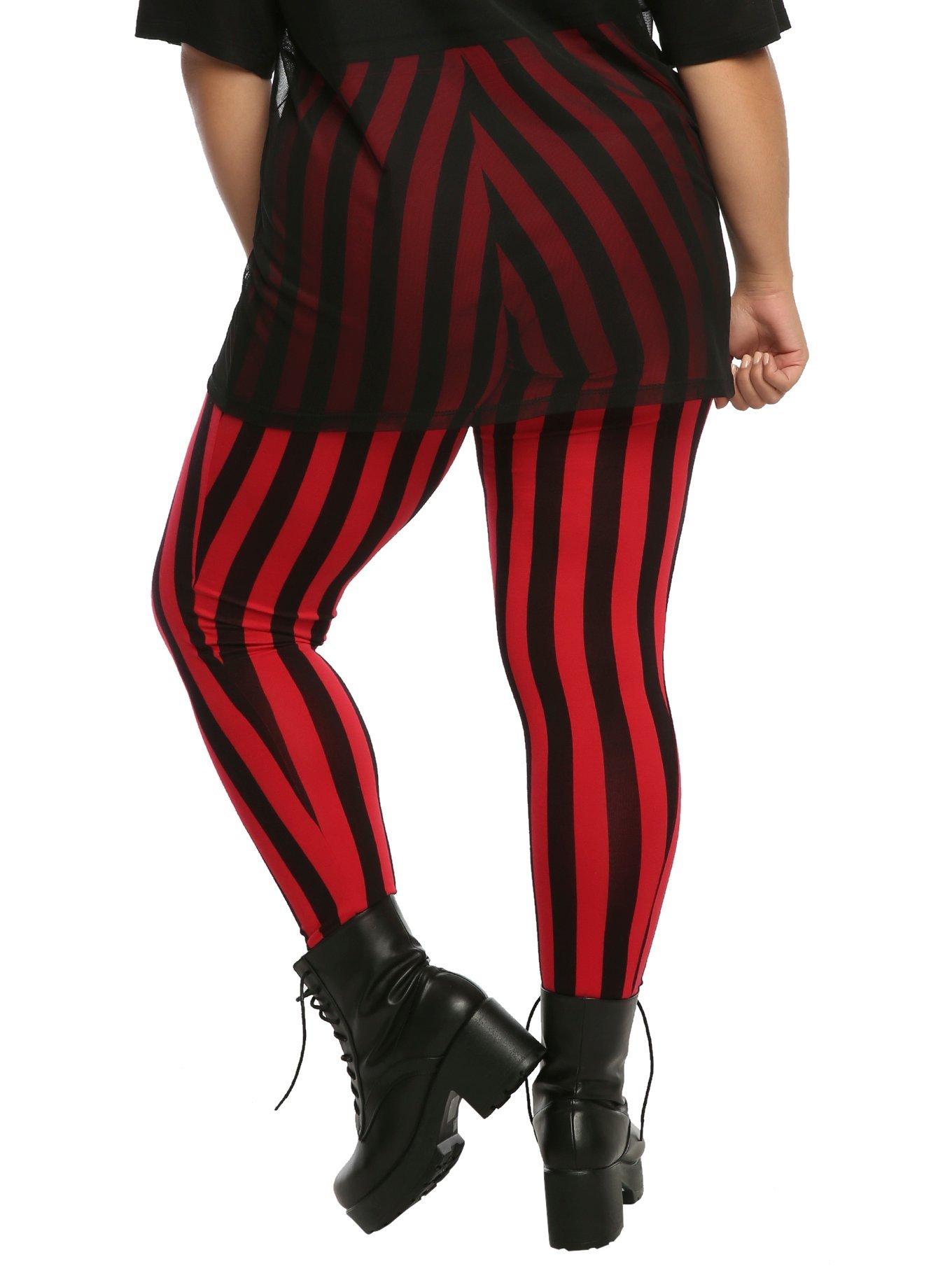 Blackheart Red & Black Stripe Leggings Plus Size, , alternate