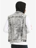 XXX RUDE Grey Acid Wash Destructed Denim Hooded Vest, , alternate