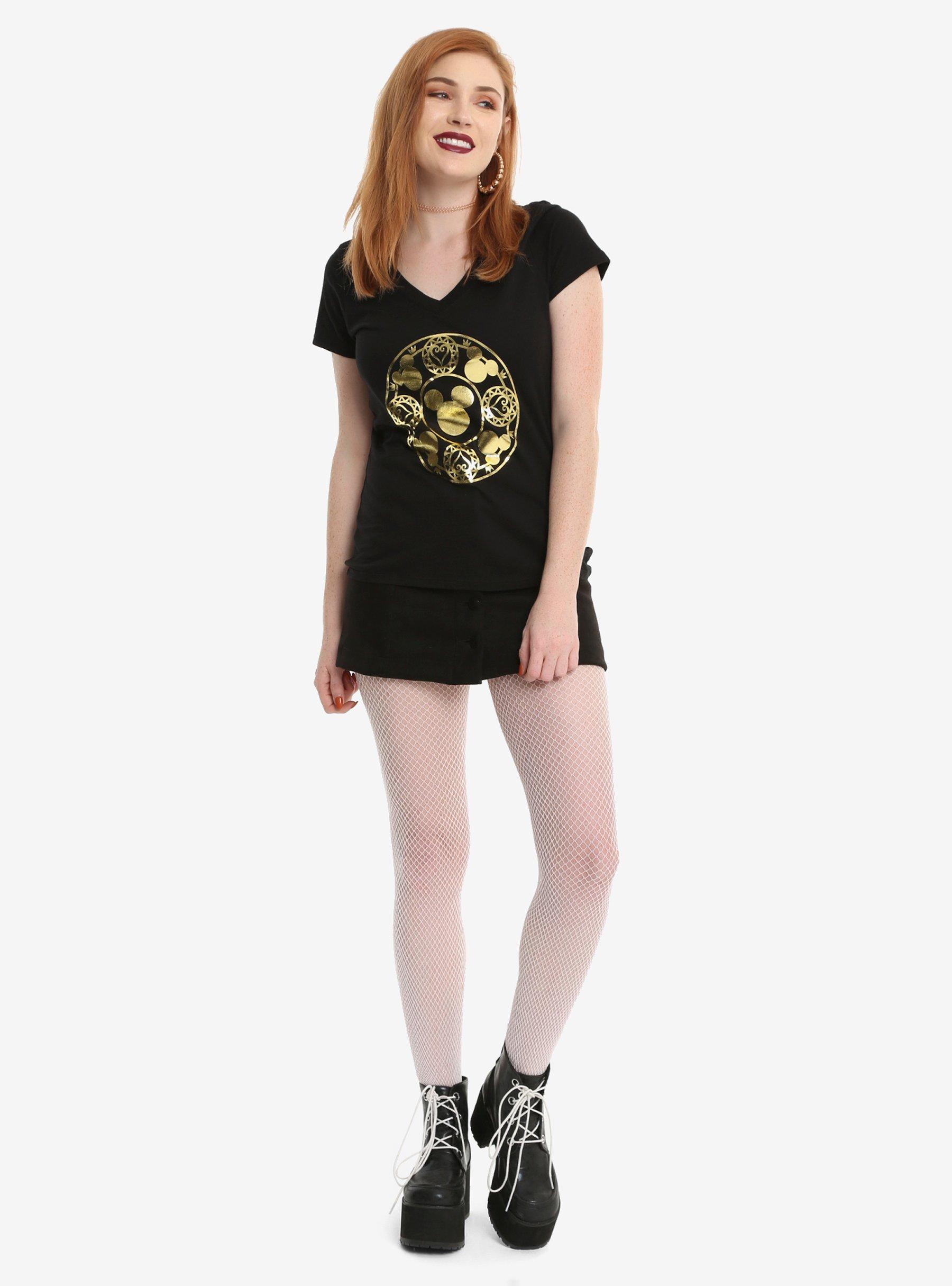 Disney Kingdom Hearts Gold Foil Girls V-Neck T-Shirt, BLACK, alternate