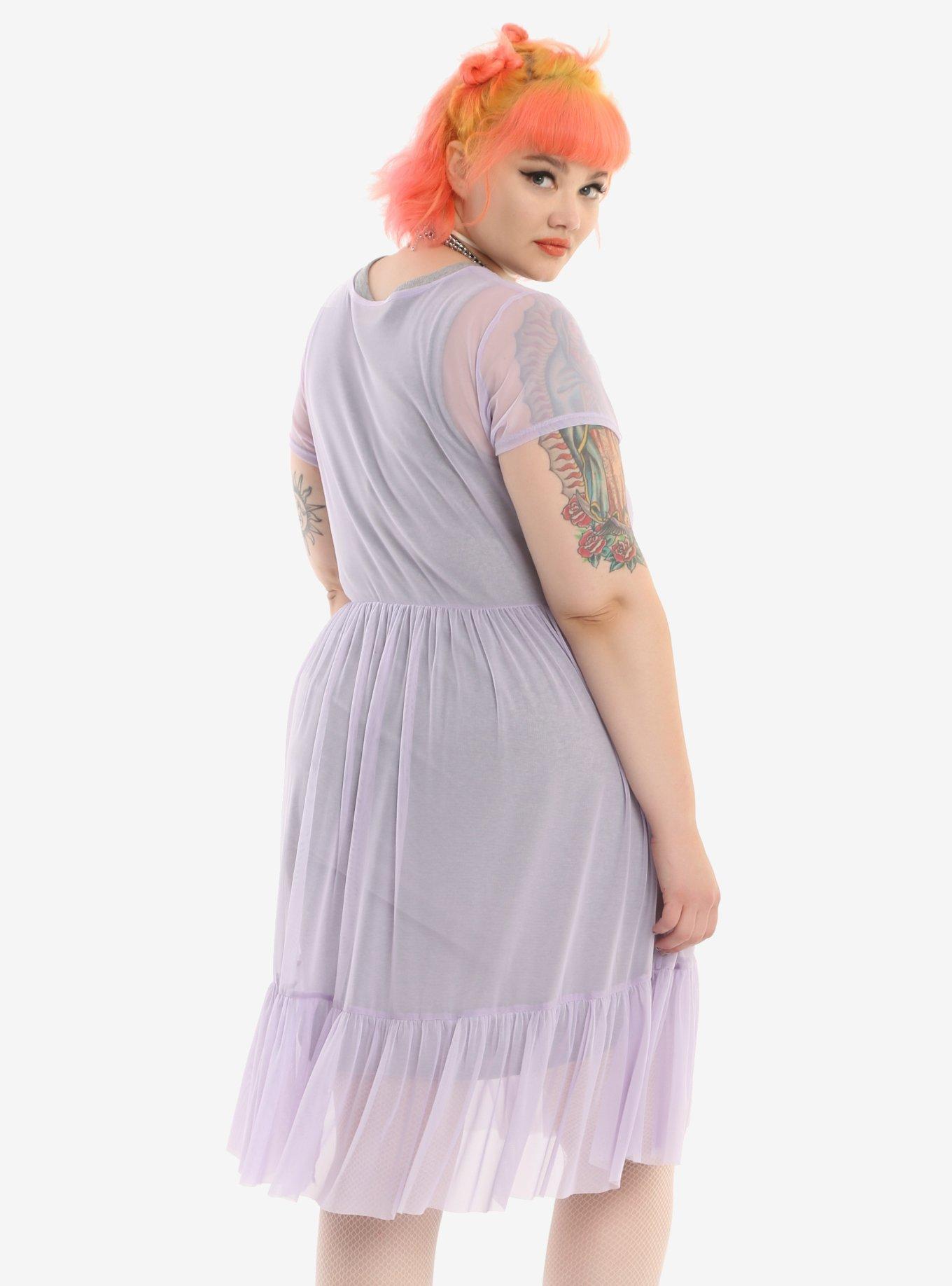 Lavender Mesh Babydoll Dress Plus Size, , alternate