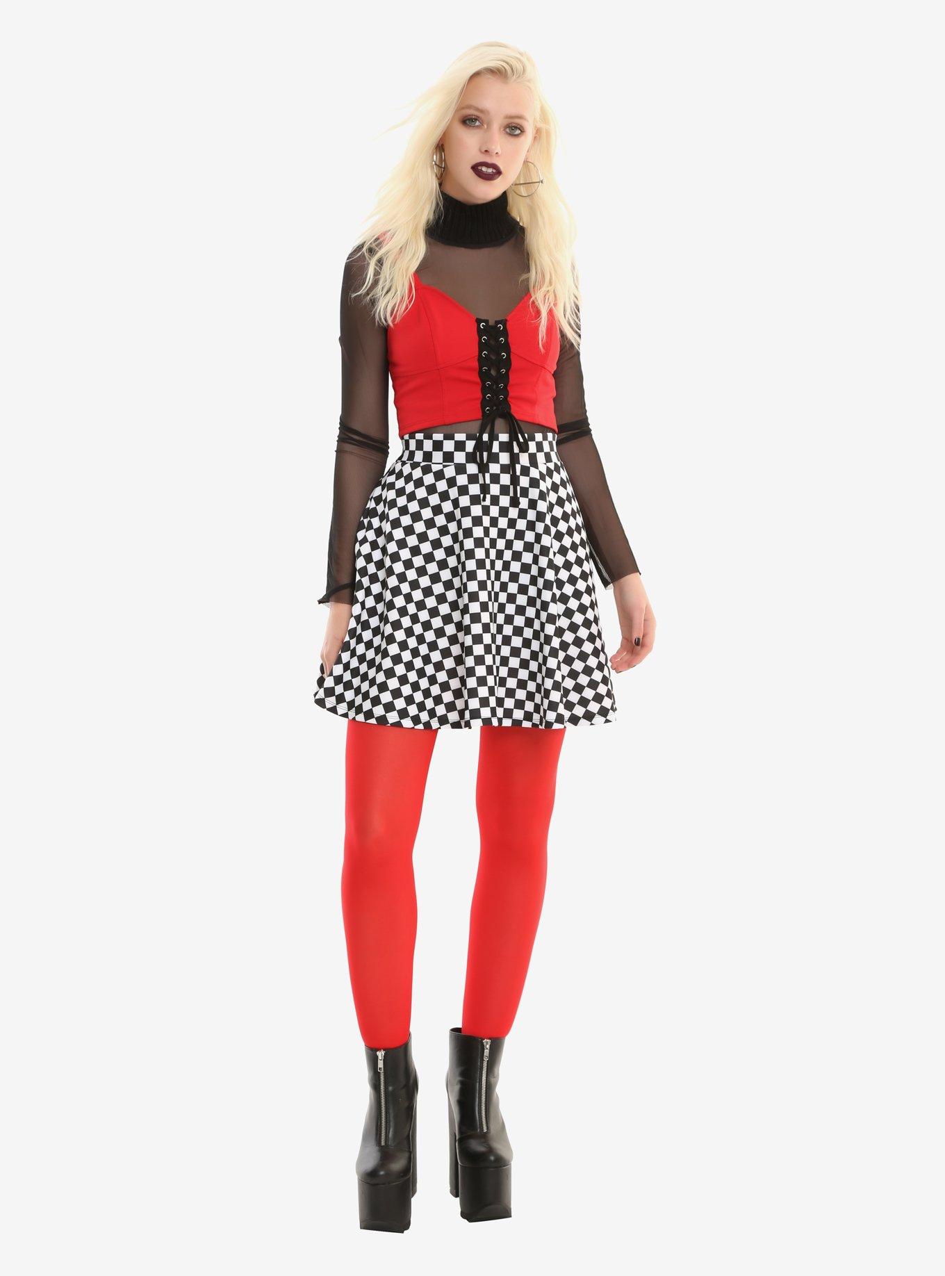 Black & White Checkered Skirt, , alternate