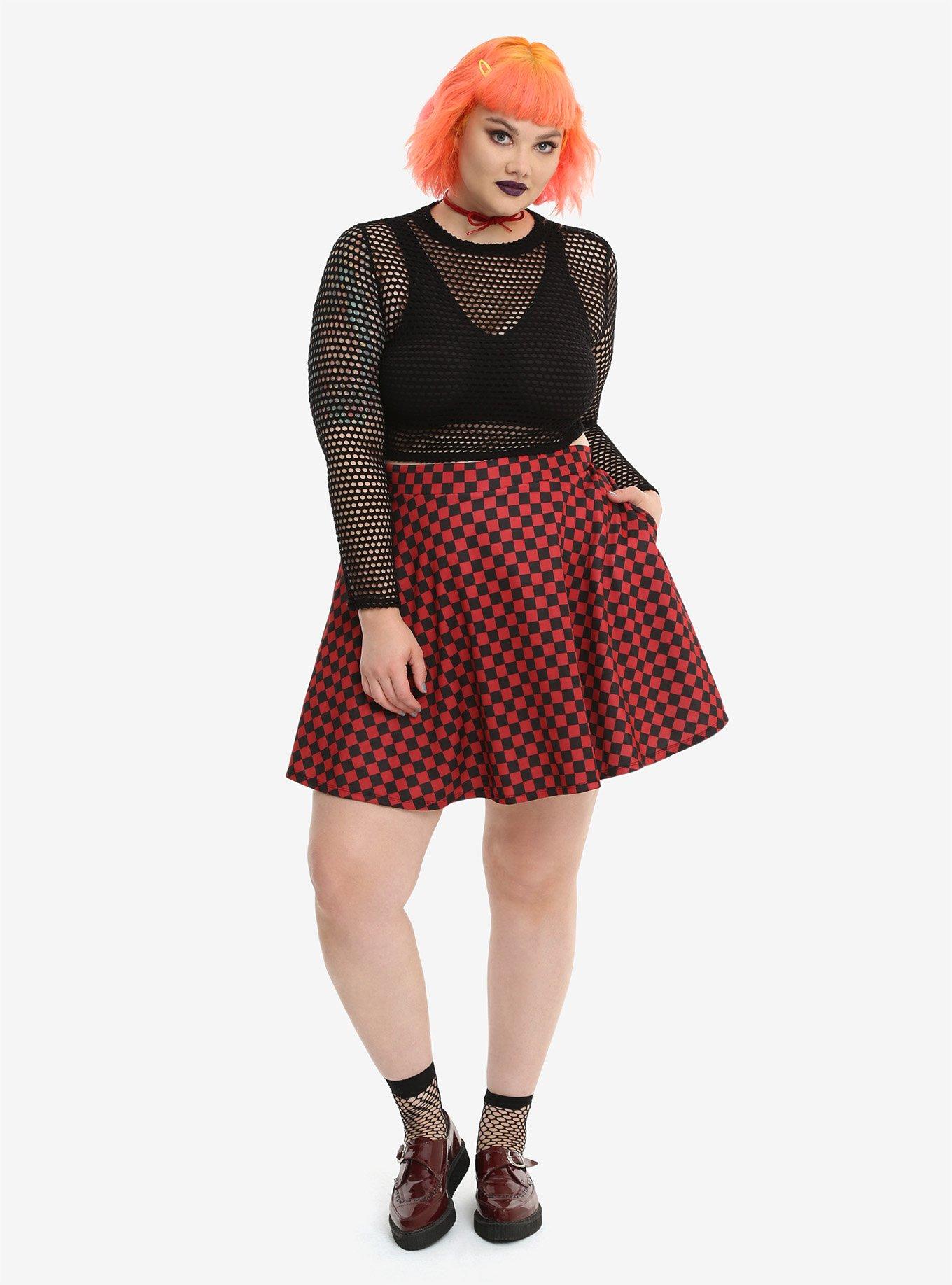 Red & Black Checkered Skirt Plus Size, , alternate