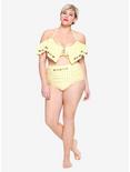Disney Beauty And The Beast Belle Gingham Flounce Swim Top Plus Size, YELLOW, alternate