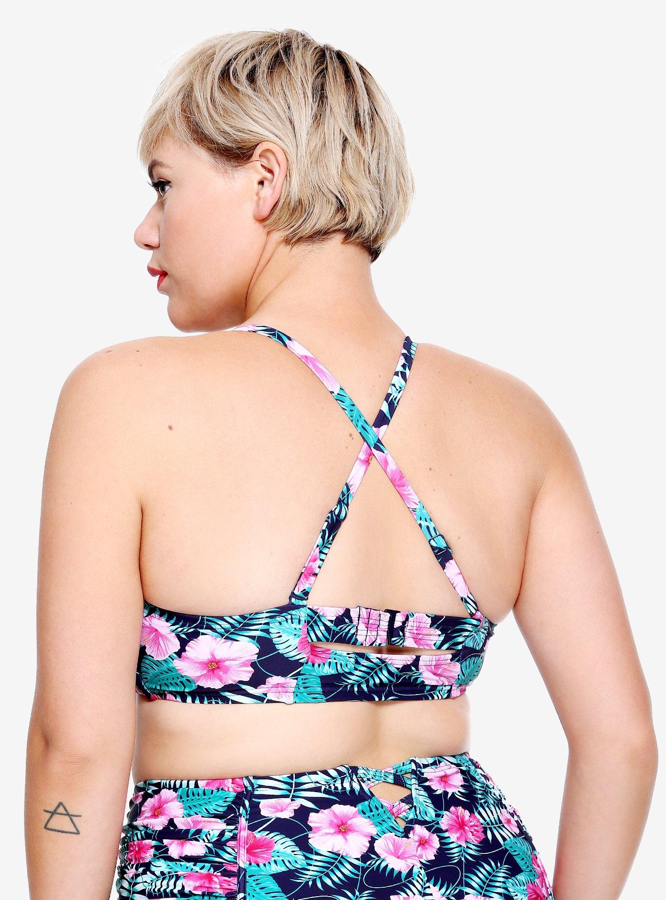 Floral Ruffle Swim Top Plus Size, FLORAL, alternate
