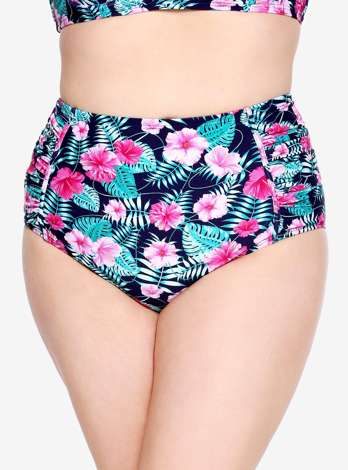 Floral High-Waist Swim Bottoms Plus Size, , alternate