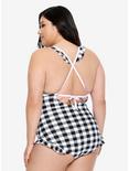 Black & White Checkered Ruffle Cat Swimsuit Plus Size, , alternate