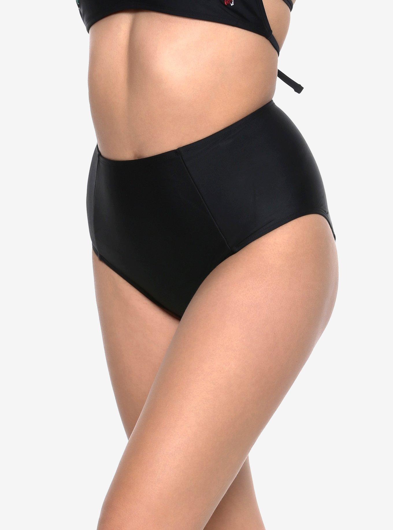 Black High-Waisted Swim Bottoms, BLACK, alternate