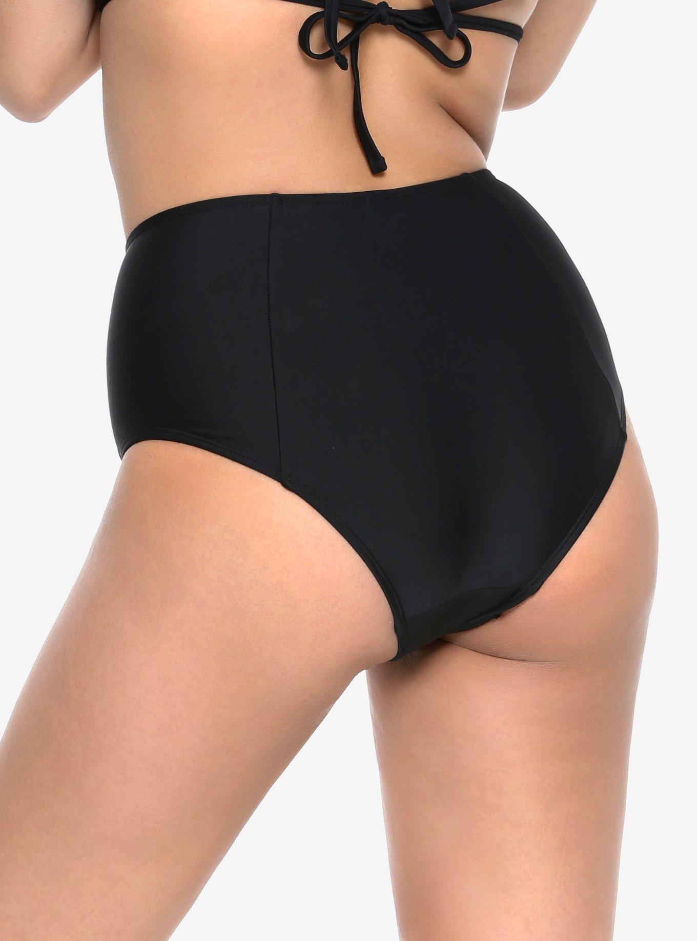 Black High-Waisted Swim Bottoms, BLACK, alternate