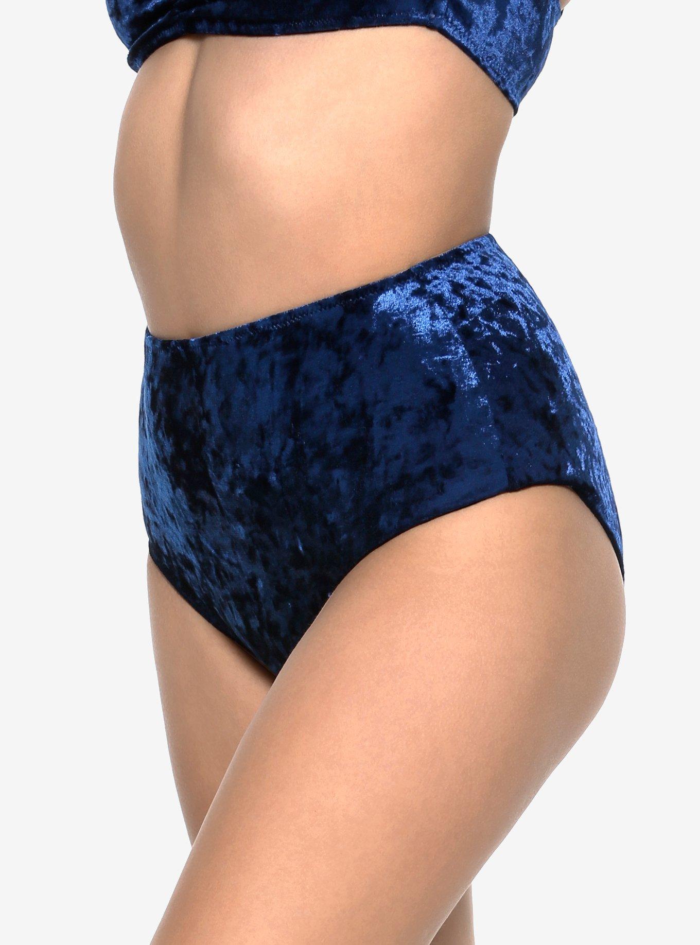 Blue Velvet High-Waisted Swim Bottoms, BLUE, alternate