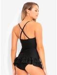 Black One-Piece Ruffle Skirt Swimsuit, BLACK, alternate