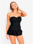 Black One-Piece Ruffle Skirt Swimsuit, BLACK, alternate