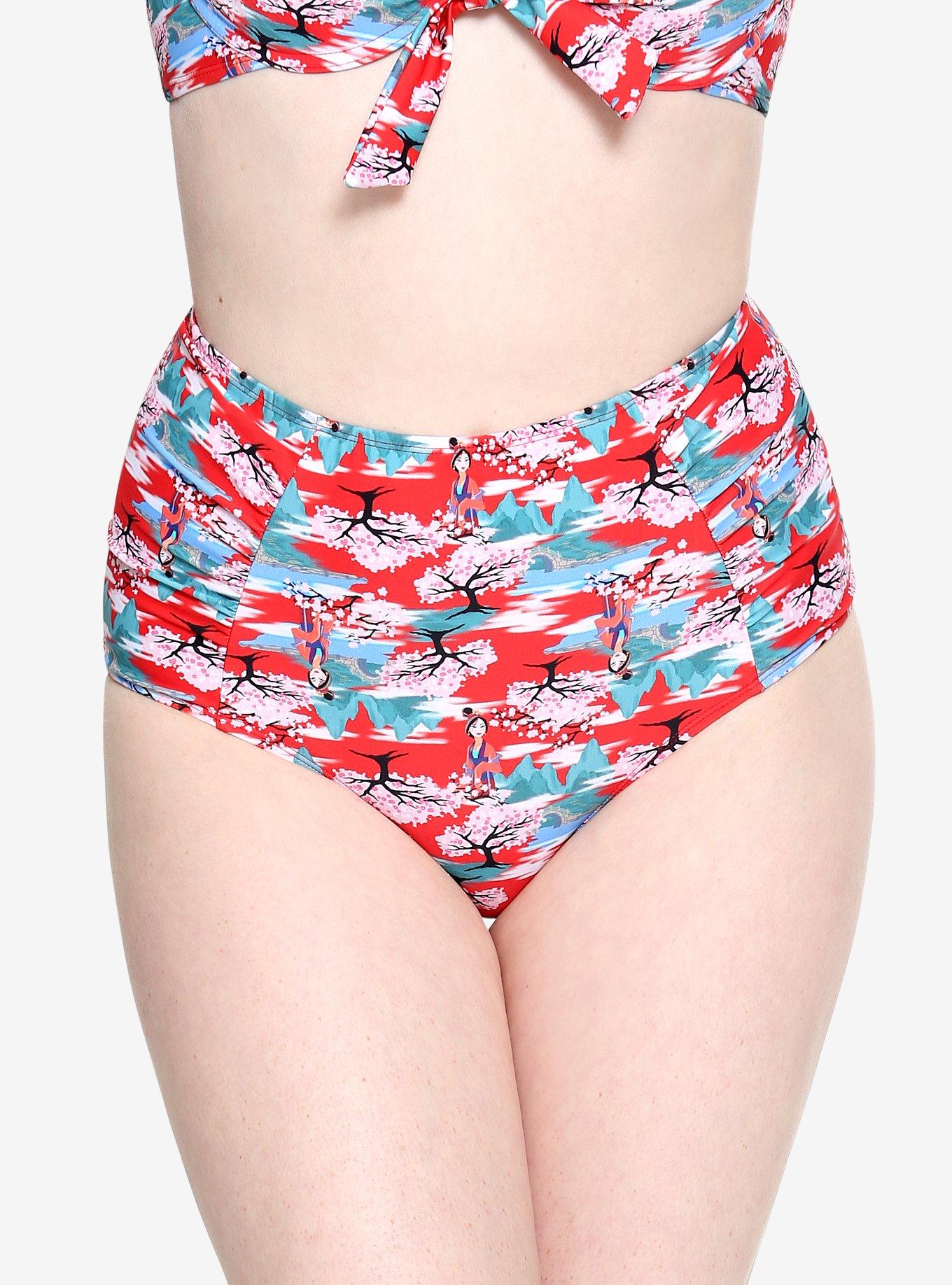 Disney Mulan Retro High-Waisted Swim Bottoms, RED, alternate