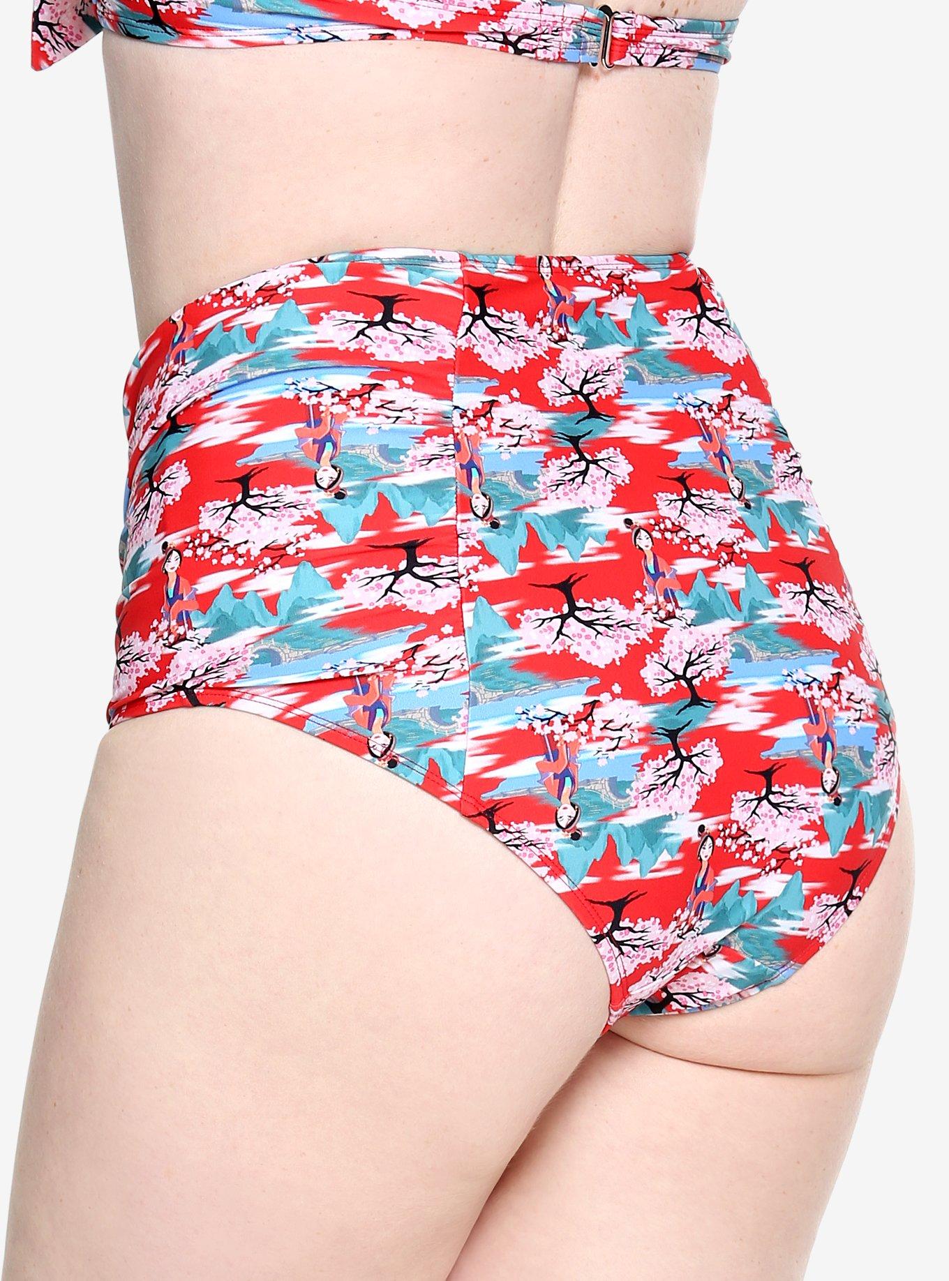 Disney Mulan Retro High-Waisted Swim Bottoms, RED, alternate