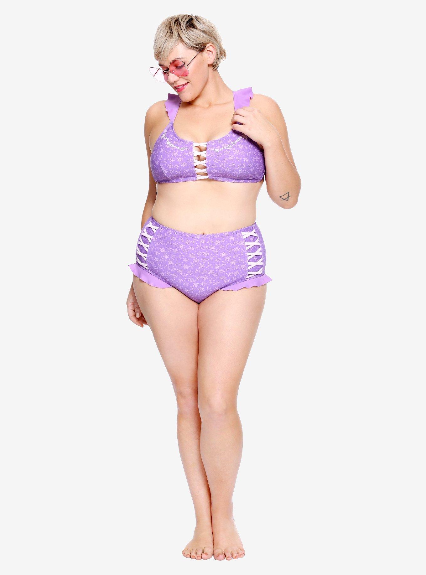 Disney Tangled Rapunzel Lace-Up Swim Top Plus Size, PURPLE, alternate