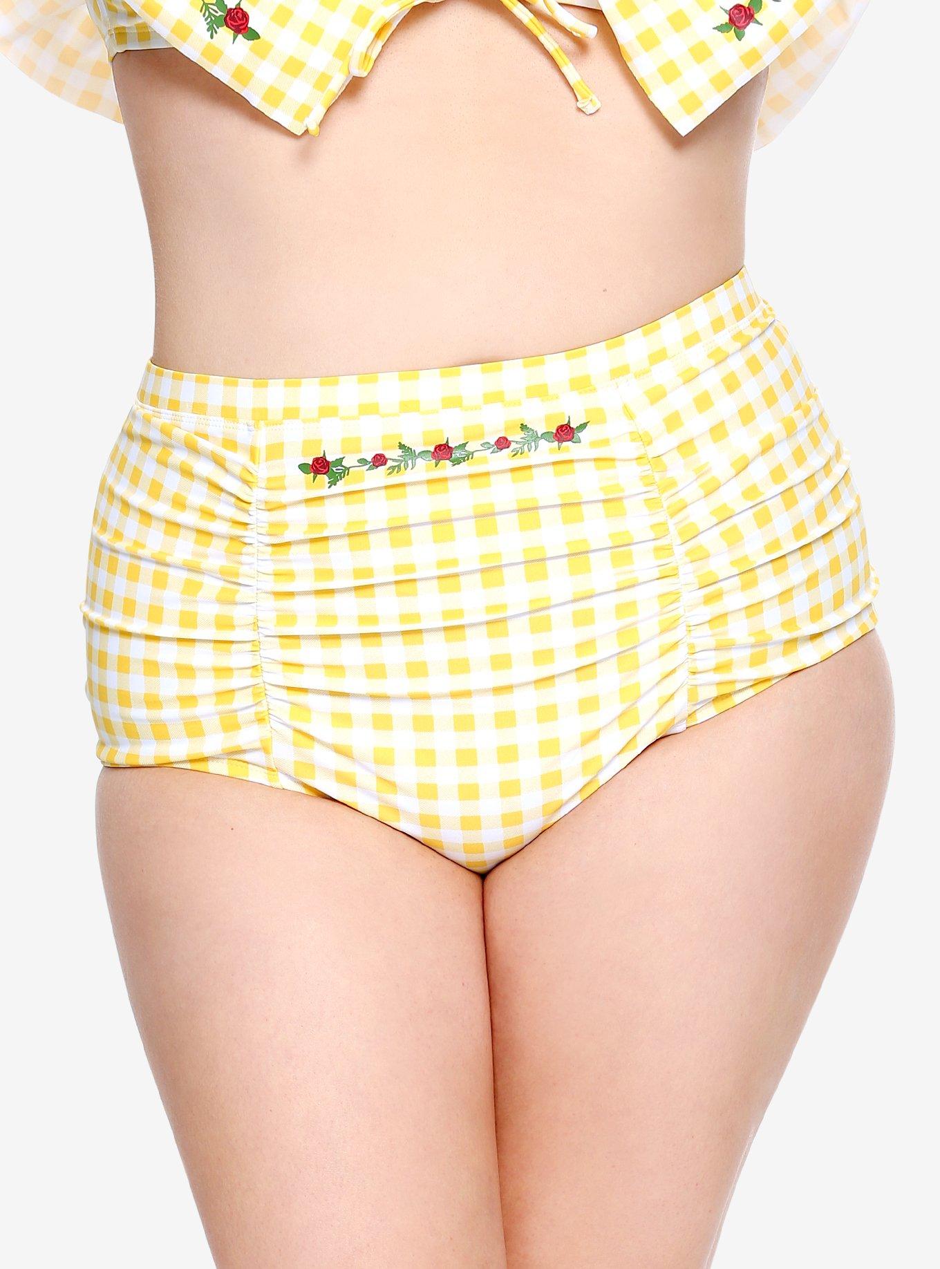 Disney Beauty And The Beast Belle Gingham Swim Bottoms Plus Size, YELLOW, alternate