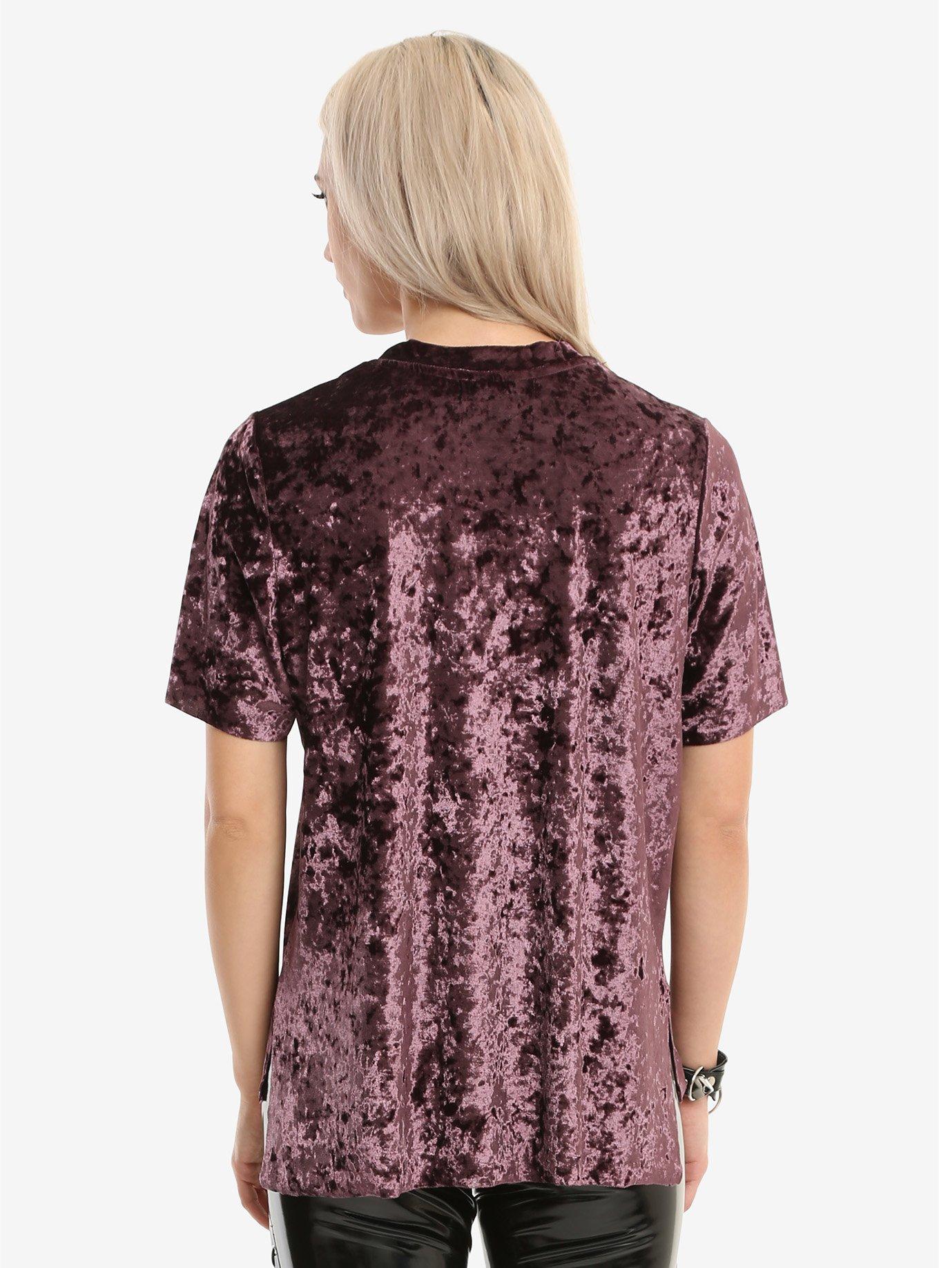Purple Velvet Lace-Up Girls Top, , alternate