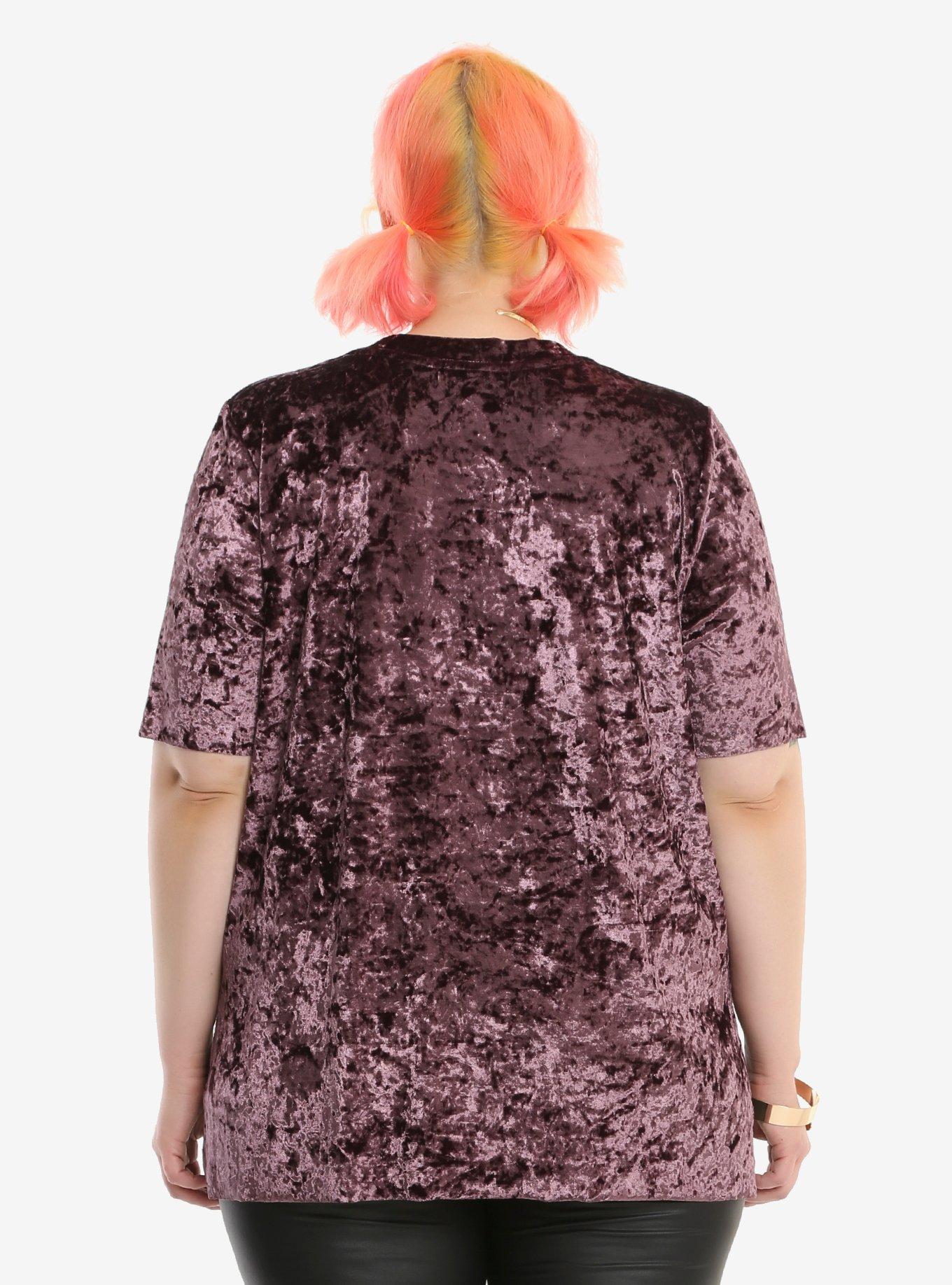 Purple Velvet Lace-Up Girls Top Plus Size, , alternate