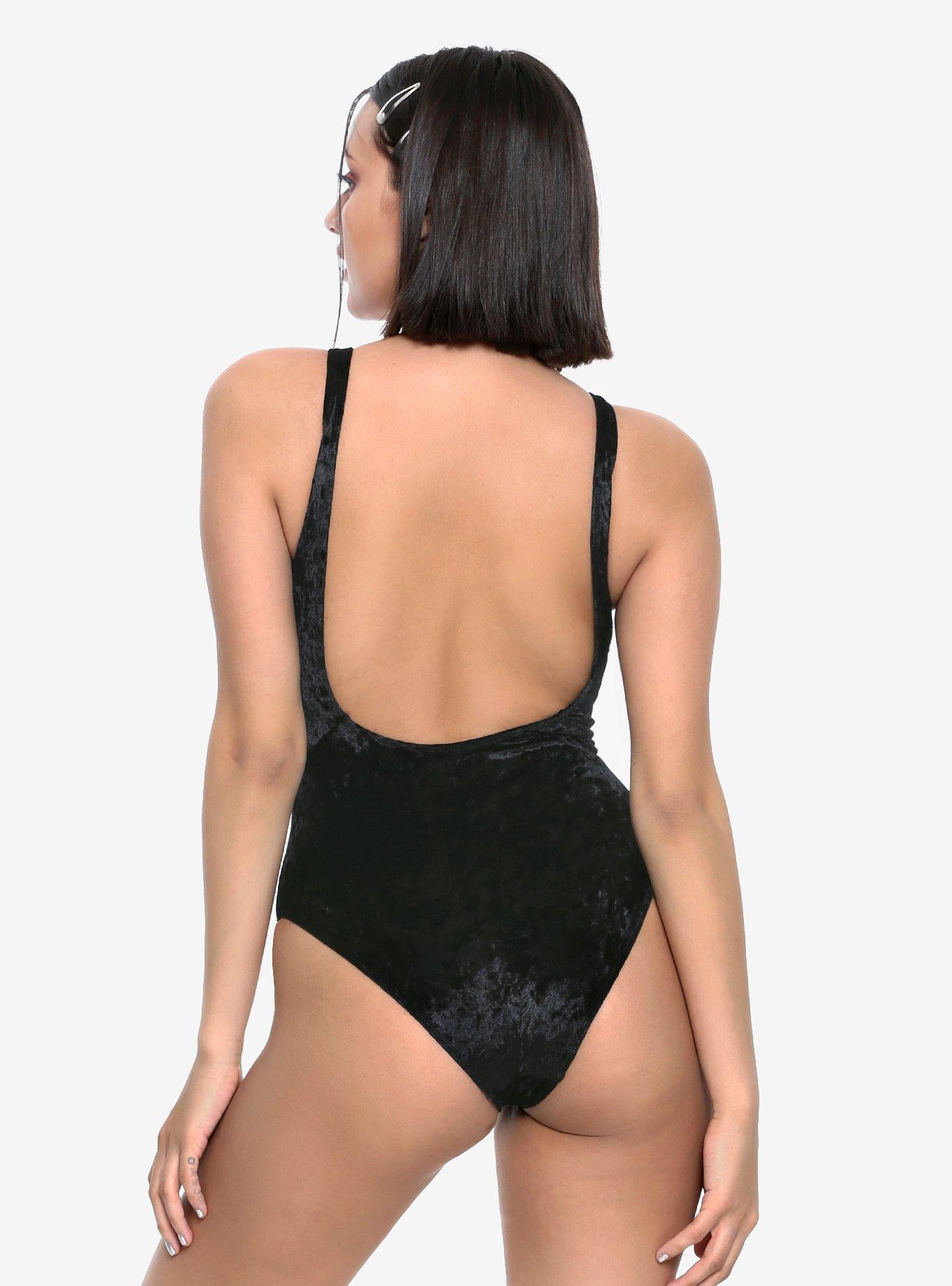 Black Velvet Lace-Up Swimsuit, , alternate