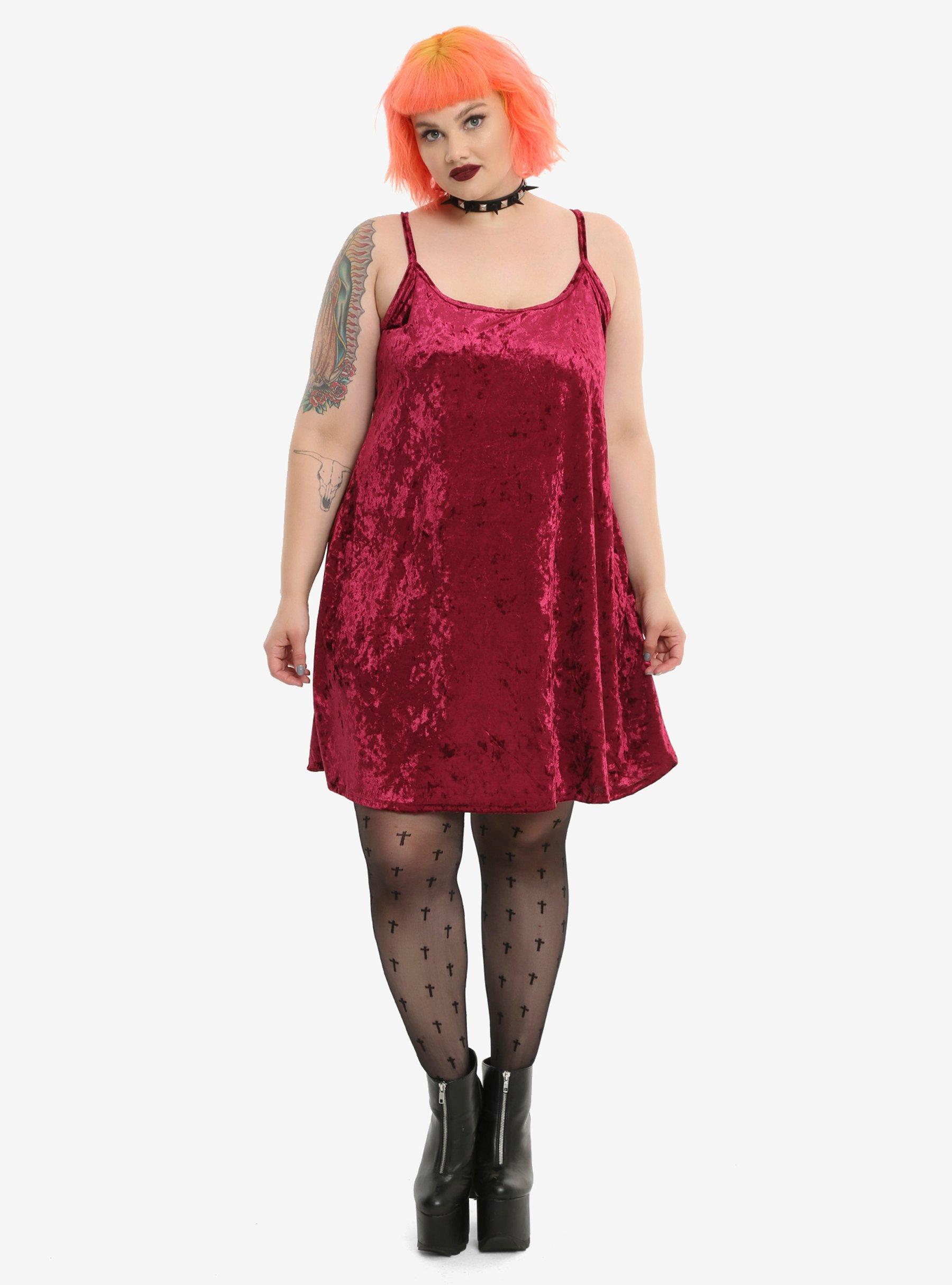 Burgundy Velvet Slip Dress Plus Size, , alternate