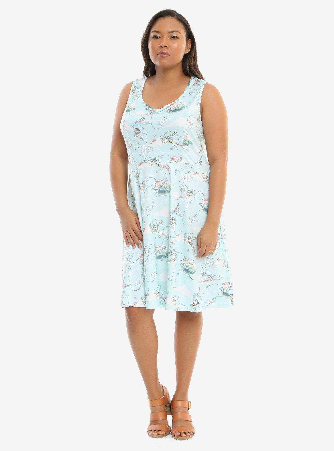 DC Comics Wonder Woman Vintage Print Skater Dress Plus Size, , alternate