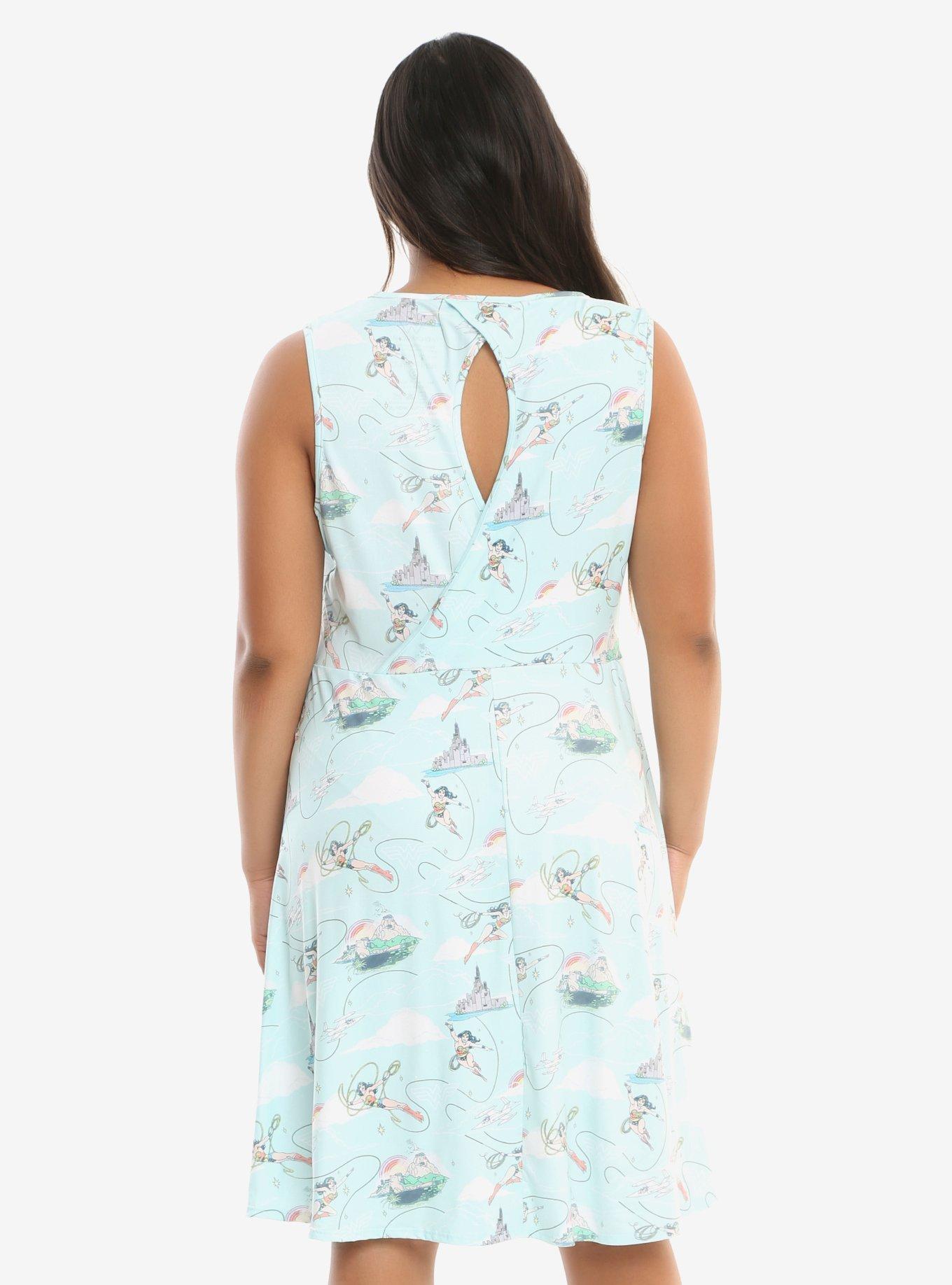 DC Comics Wonder Woman Vintage Print Skater Dress Plus Size, , alternate