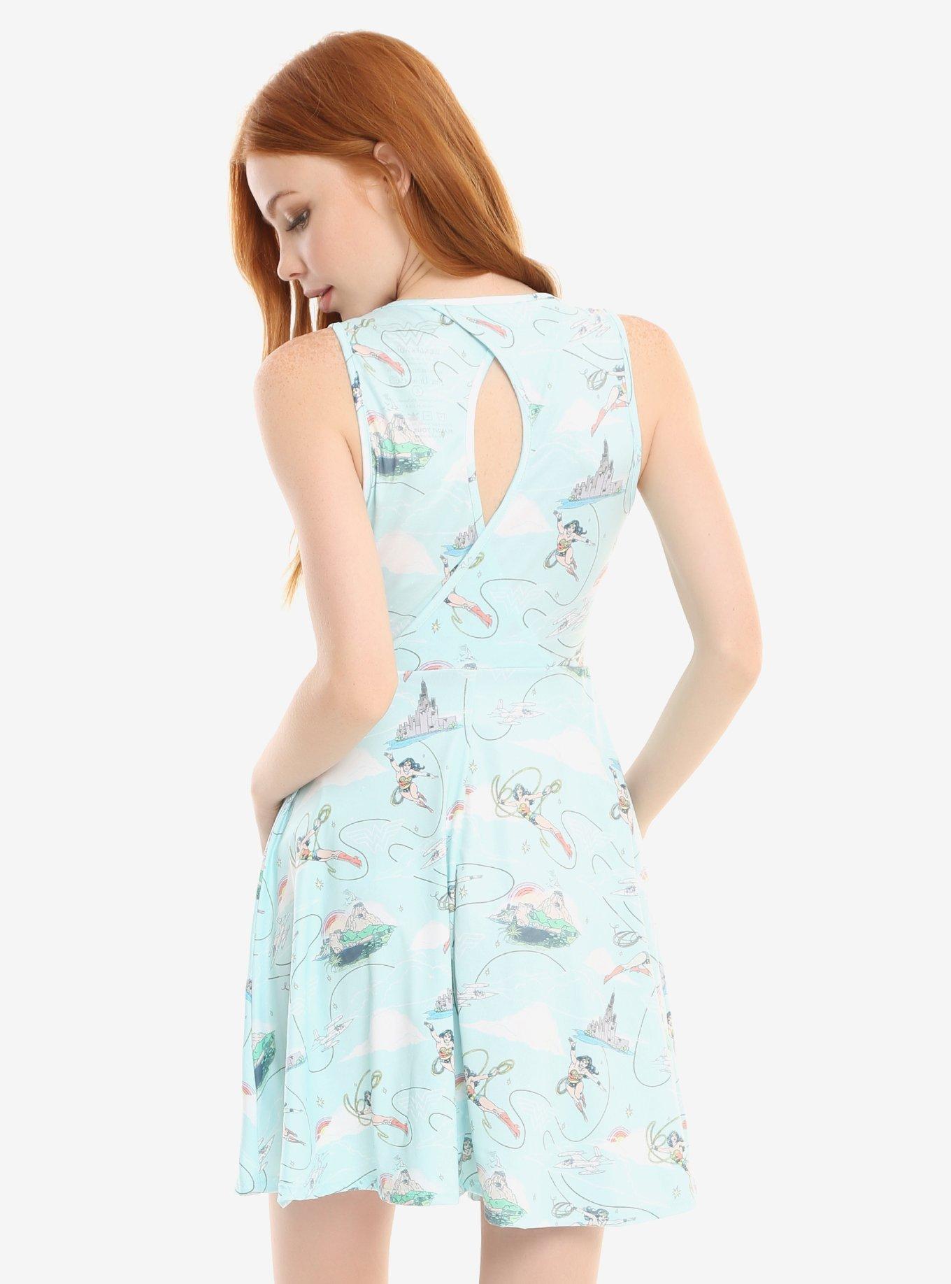 DC Comics Wonder Woman Vintage Print Skater Dress, , alternate