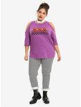 Purple Acid Wash Rose Flame Checkered Girls Cold Shoulder T-Shirt Plus Size, , alternate