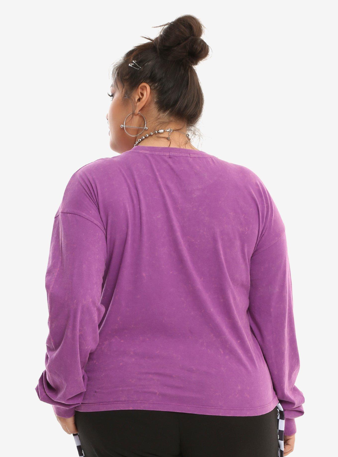 Purple Acid Wash Flaming Race Flags Girls Long-Sleeved T-Shirt Plus Size, , alternate