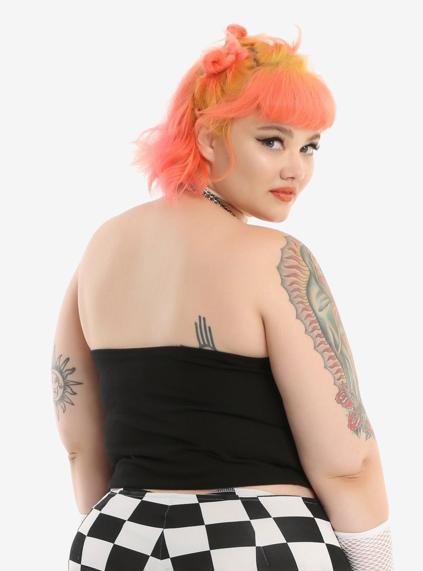 Black Crop Tube Top Plus Size, , alternate