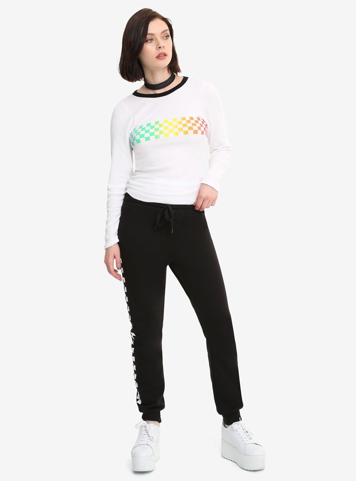 Rainbow Checkered Girls Long-Sleeve Thermal Top, , alternate
