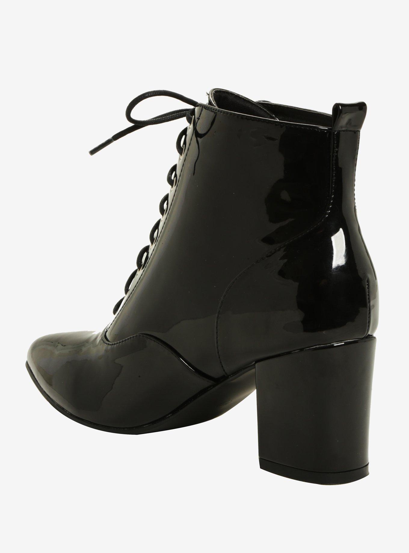 Black Patent Faux Leather Hologram Moon & Stars Pointed Toe Booties, , alternate