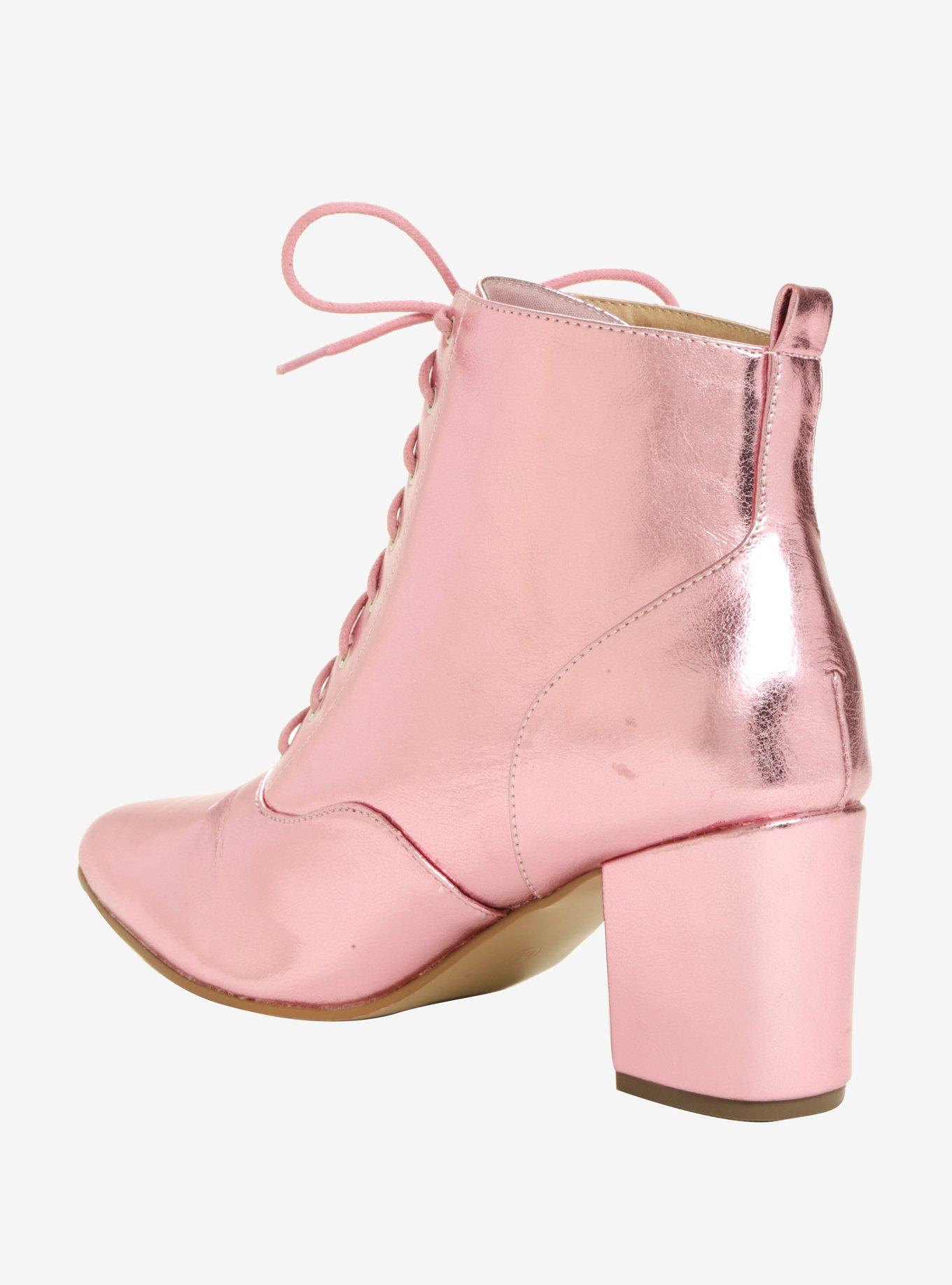 Pink Metallic Pointed Toe Booties, , alternate