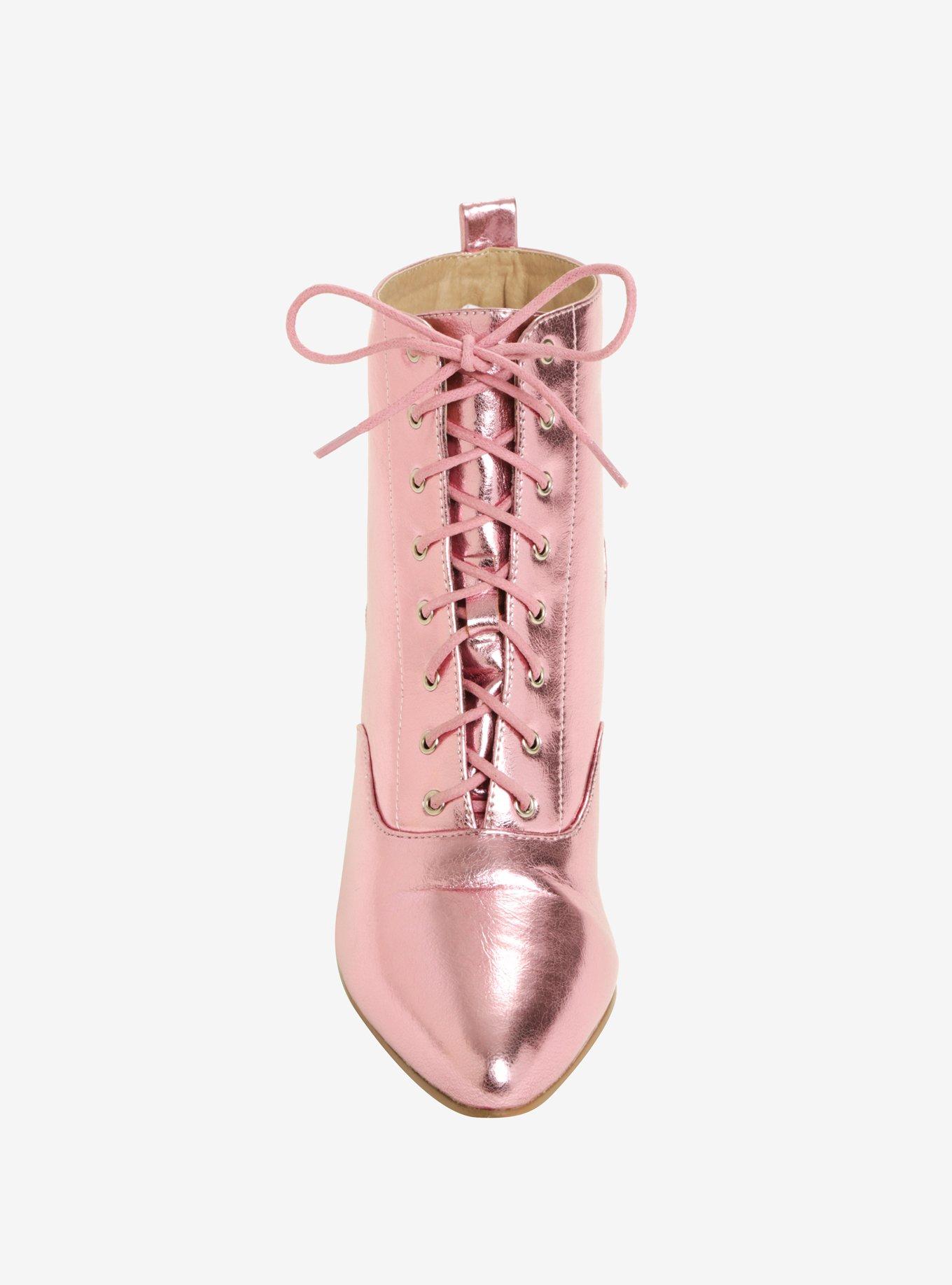 Pink Metallic Pointed Toe Booties, , alternate