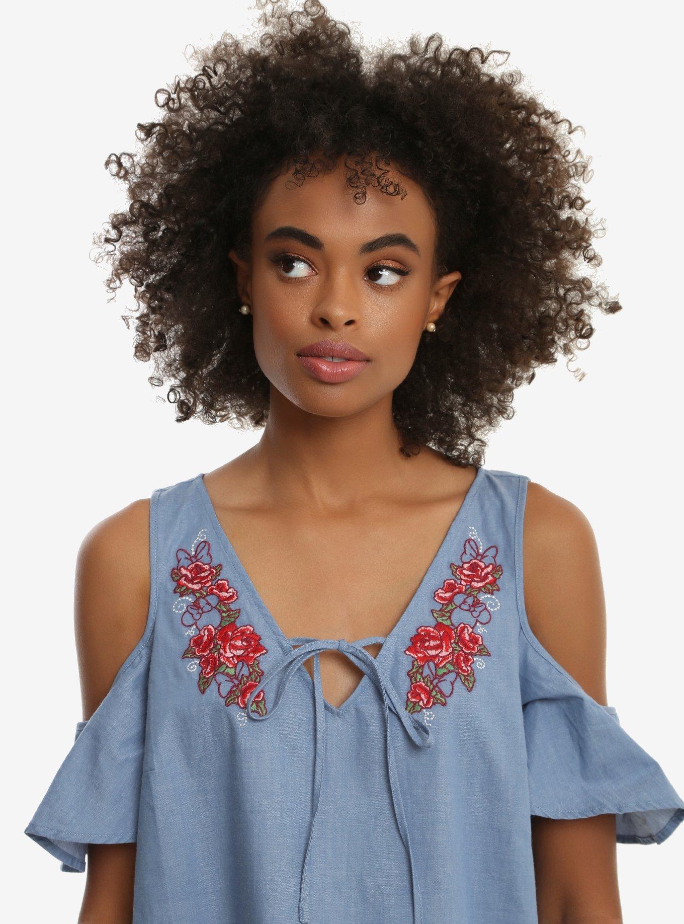 Disney Minnie Mouse Embroidered Cold Shoulder Top - BoxLunch Exclusive, , alternate