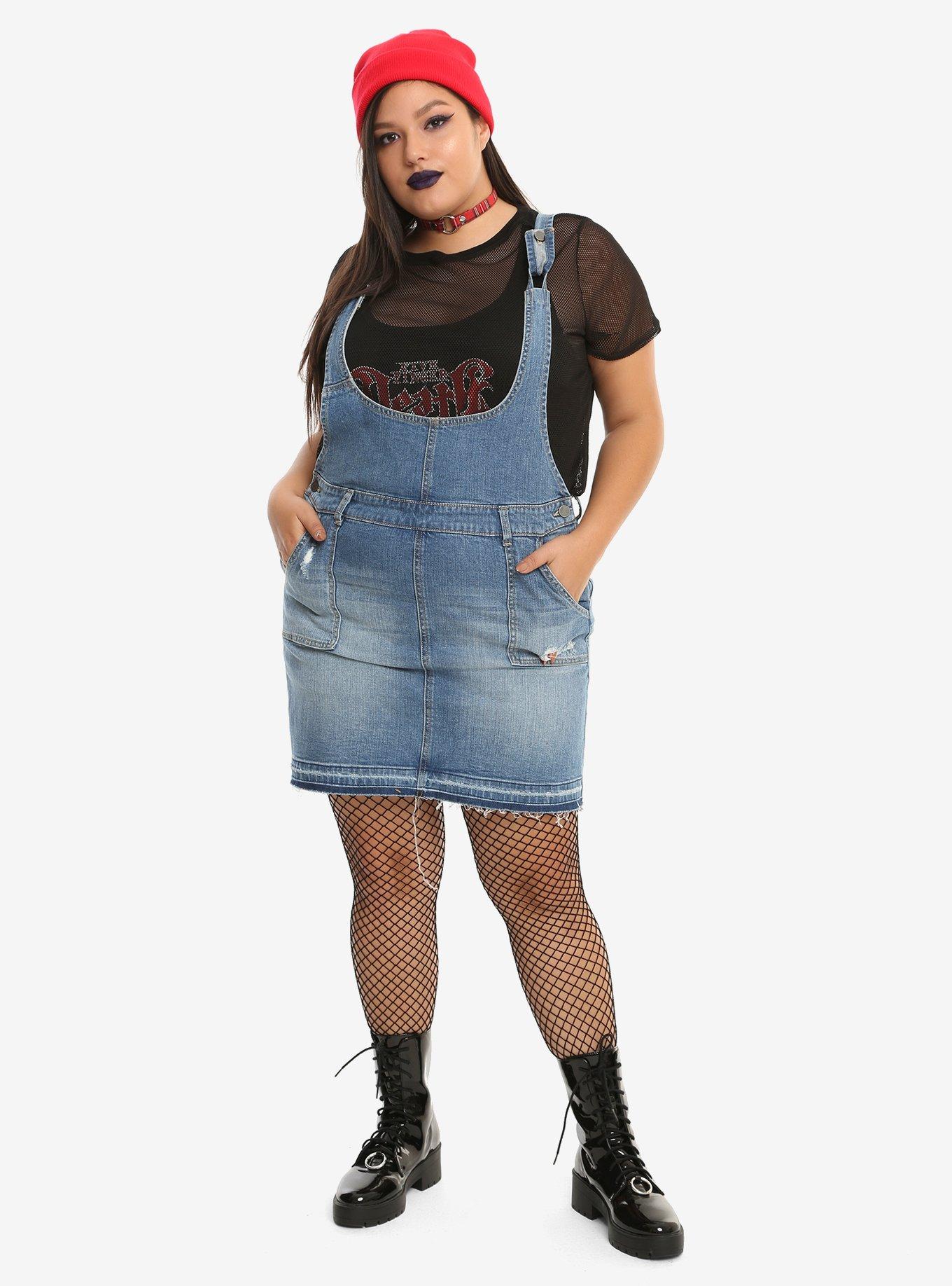Distressed Denim Skirtall Plus Size, , alternate