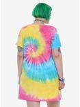 Rainbow Tie Dye Alien Lace-Up Neckline T-Shirt Dress Plus Size, , alternate