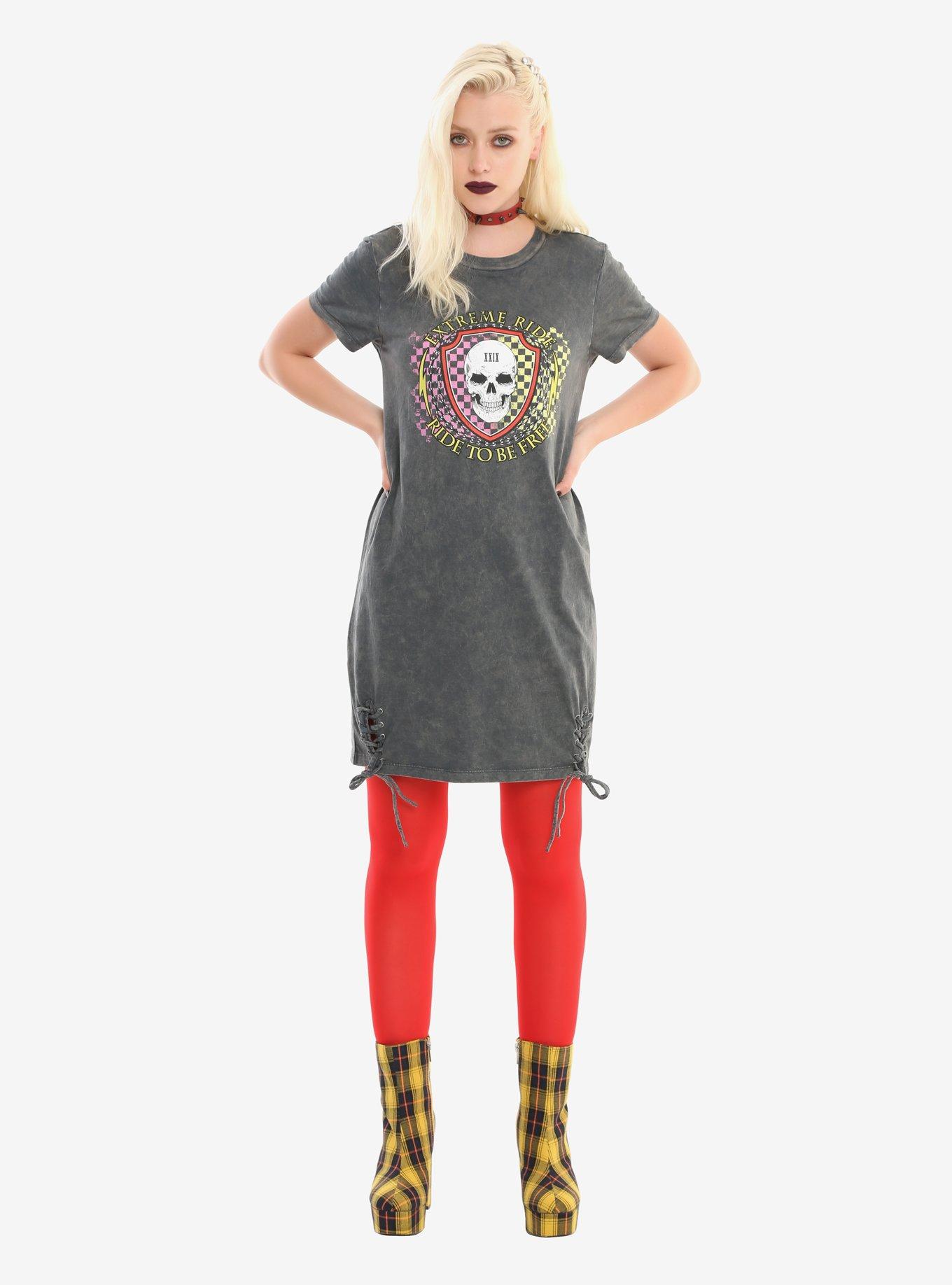 Grey Acid Wash Ride Free Skull T-Shirt Dress | Hot Topic