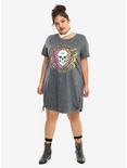 Grey Acid Wash Ride Free Skull T-Shirt Dress Plus Size, , alternate