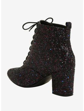Plus Size Black Glitter Pointed Toe Booties, , hi-res