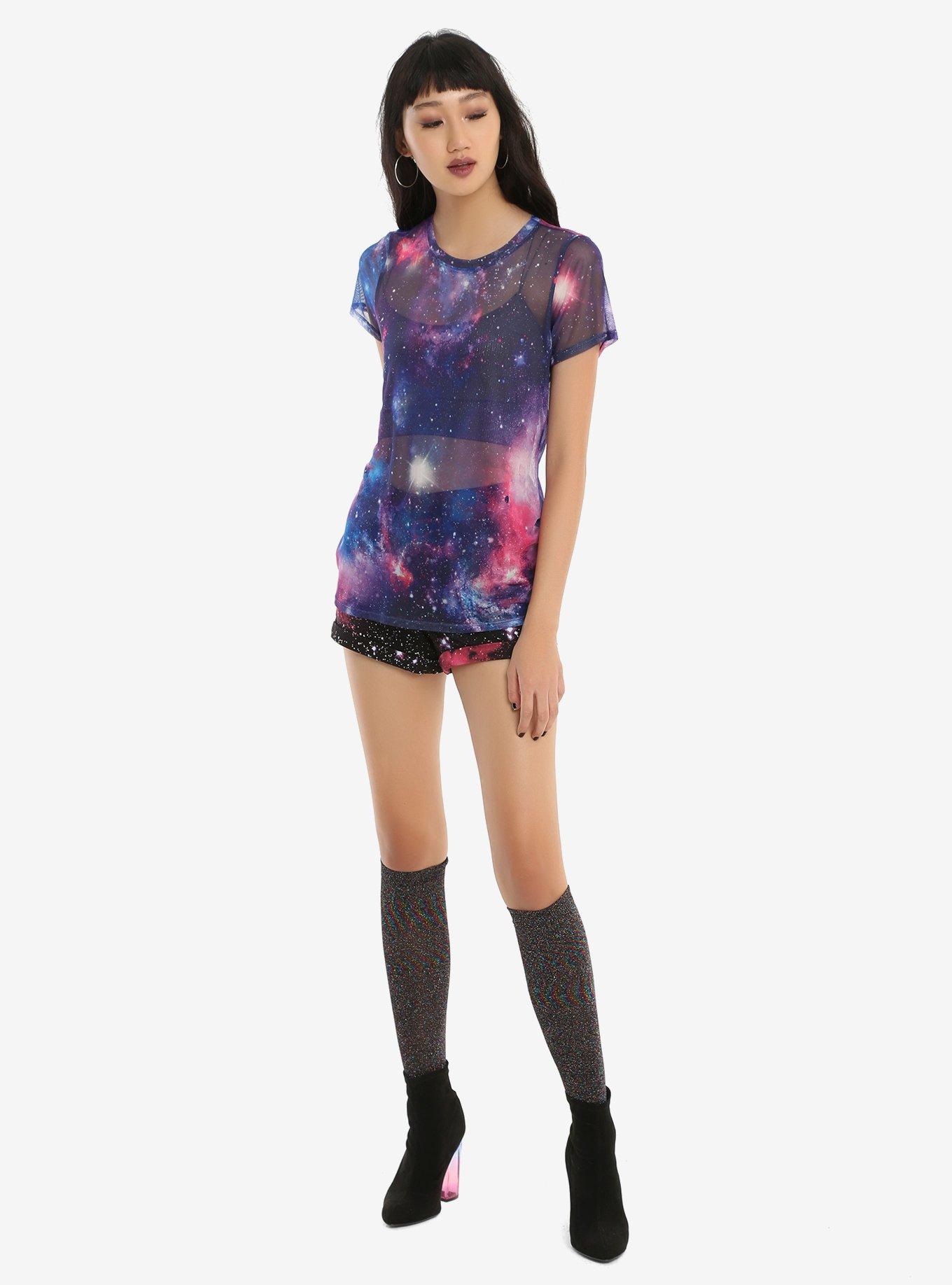 Galaxy Print Girls Mesh T-Shirt, , alternate