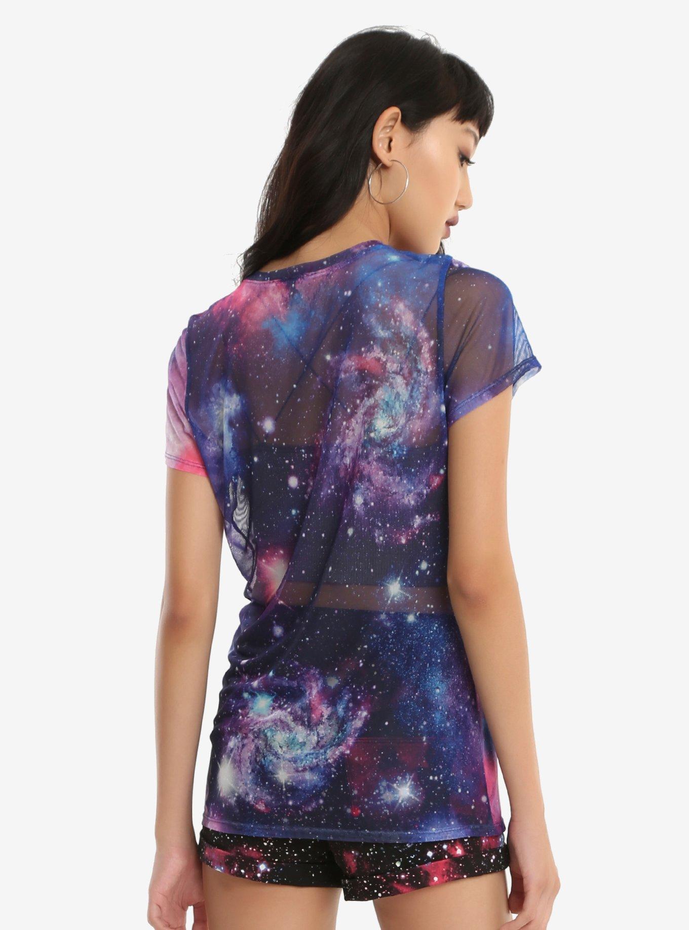 Galaxy Print Girls Mesh T-Shirt, , alternate