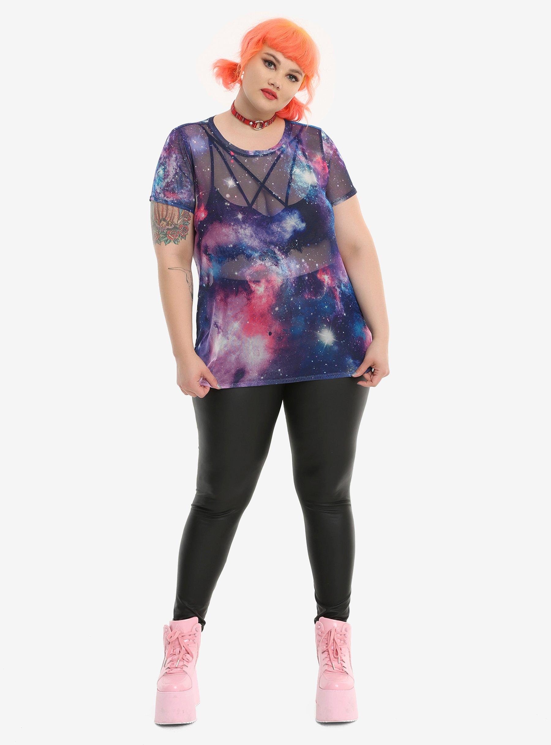 Galaxy Print Girls Mesh T-Shirt Plus Size, , alternate