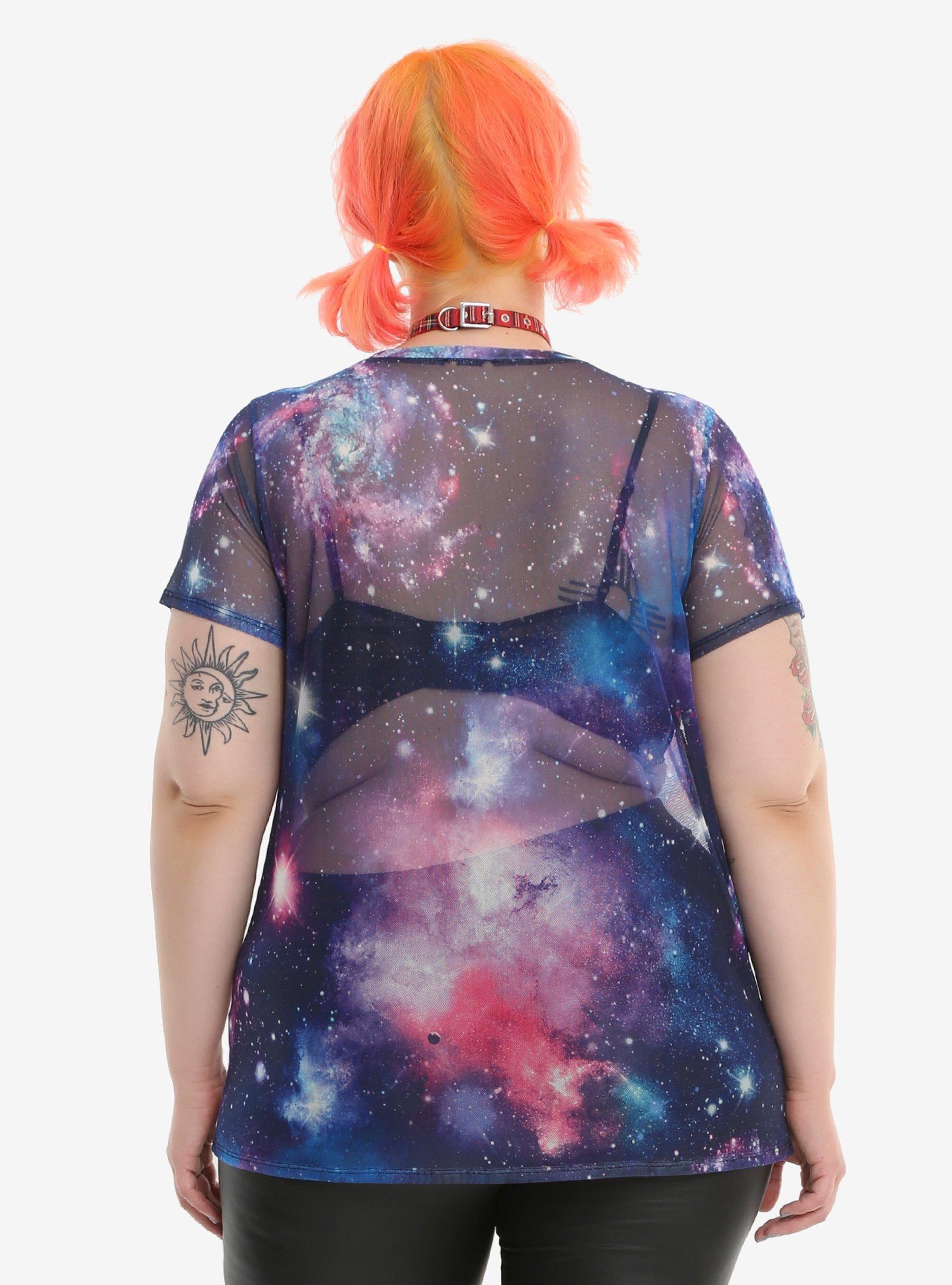 Galaxy Print Girls Mesh T-Shirt Plus Size, , alternate