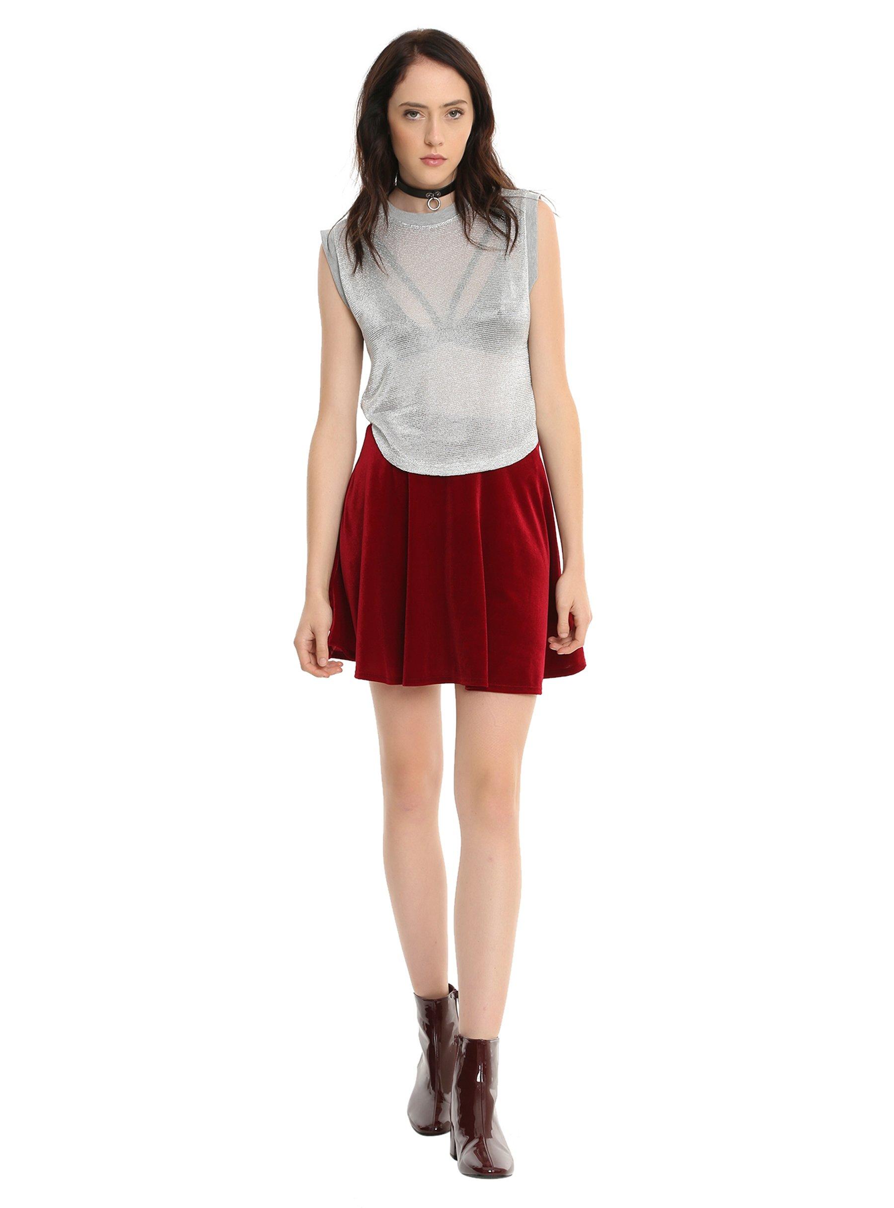 Burgundy Velvet Circle Skirt, BURGUNDY, alternate