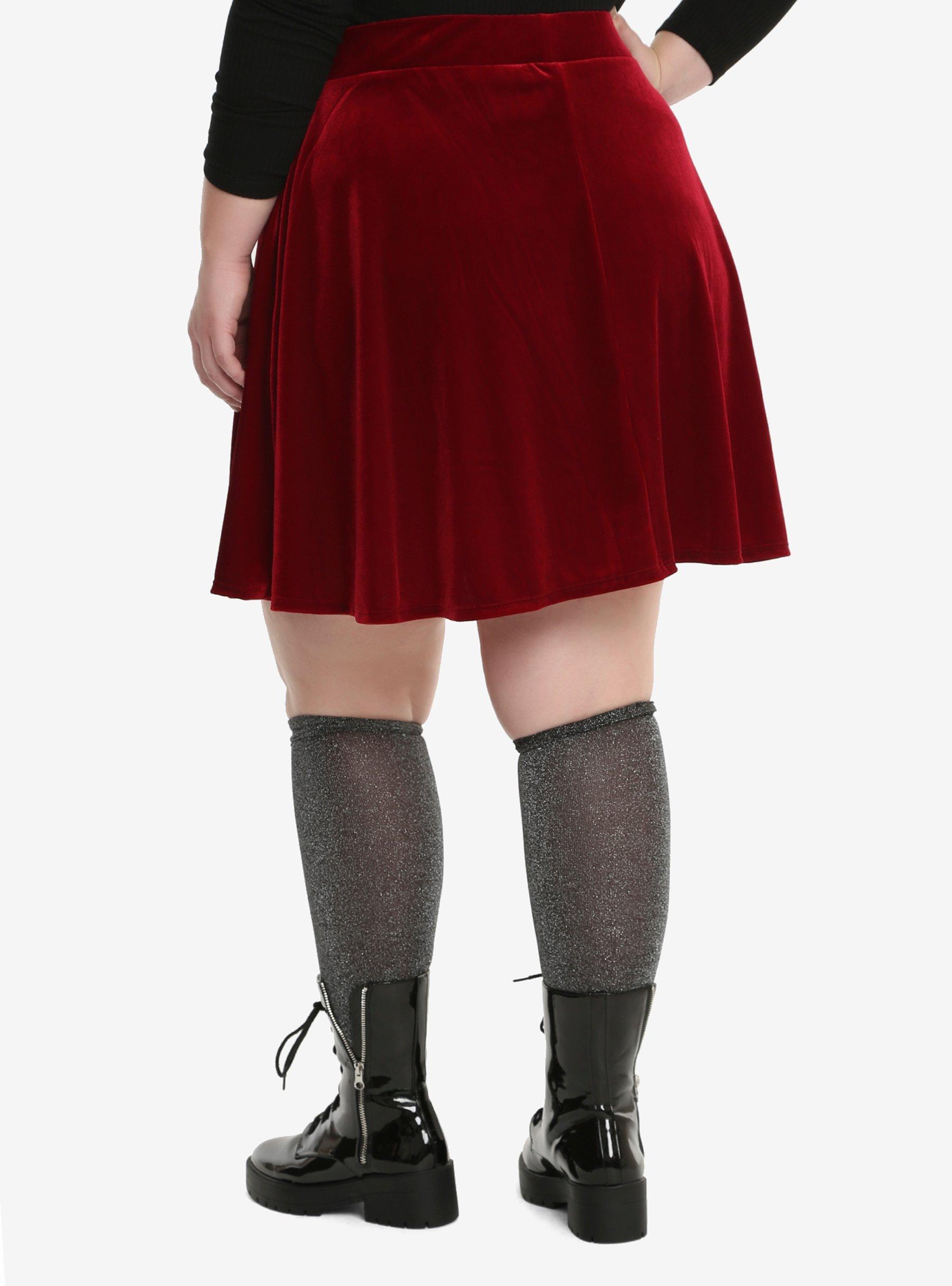 Burgundy Velvet Circle Skirt Plus Size, , alternate